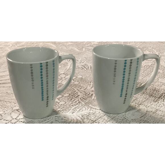Set of 2 Corelle Square Raindrops 12-oz Porcelain Mugs Turquoise Grey - Picture 1 of 11